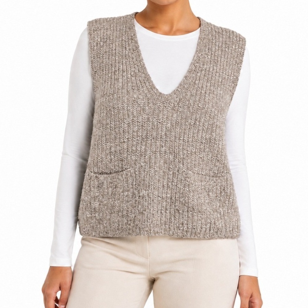 Crazy Horse Sweater Vest Women XL Grey Marled V-Neck Wool Blend Vintage Knit